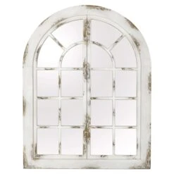 White Wooden Window Wall Mirror, 36x47