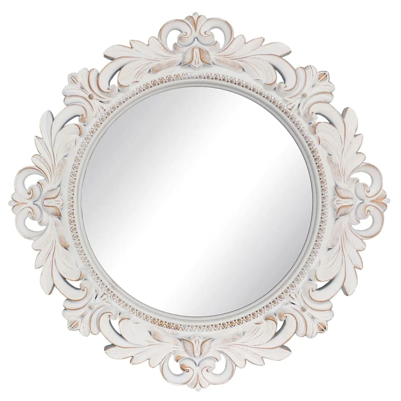 Whitewashed Ornate Wall Mirror, 20"