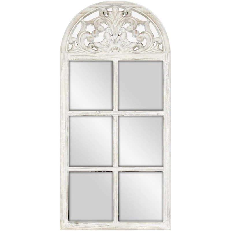 Windowpane With Ornate Carved Top Wall Mirror, 20x42