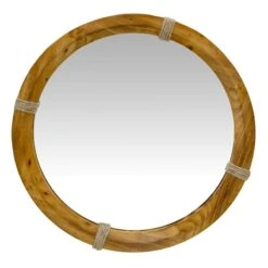 Wood Framed Round Wall Mirror, 16"