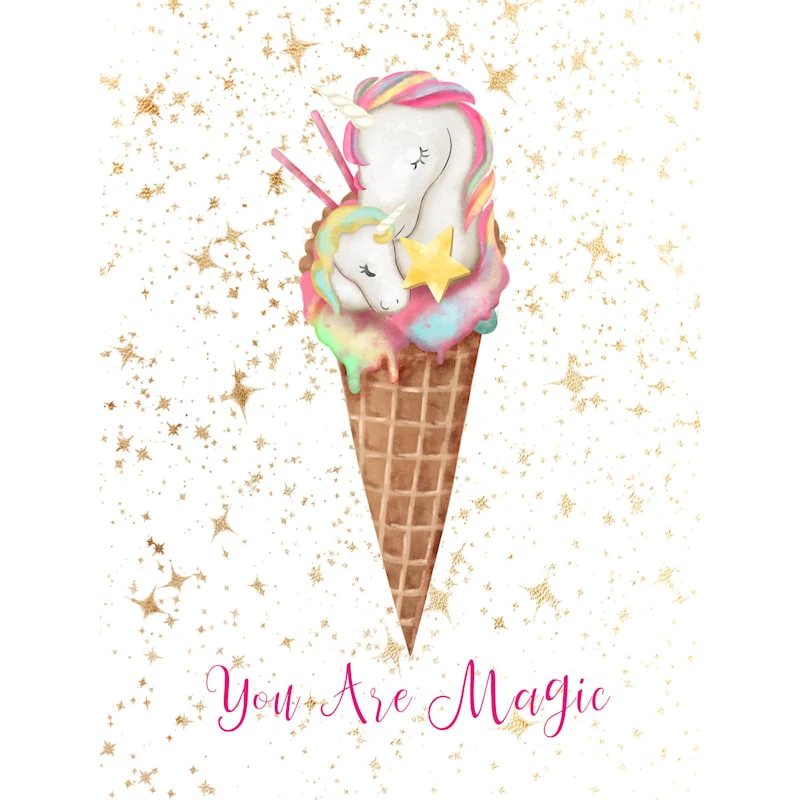 You Are Magic Ice Cream Cone Foiled Canvas Wall Art, 12x16
